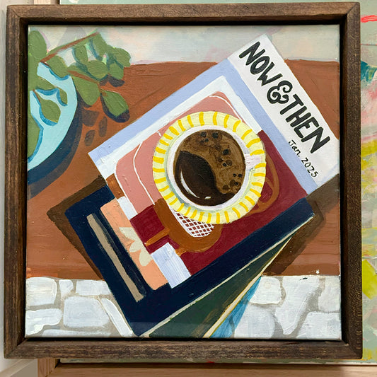 Coffee Date: Acrylic and Oil on stretched canvas in a handmade, bespoke frame