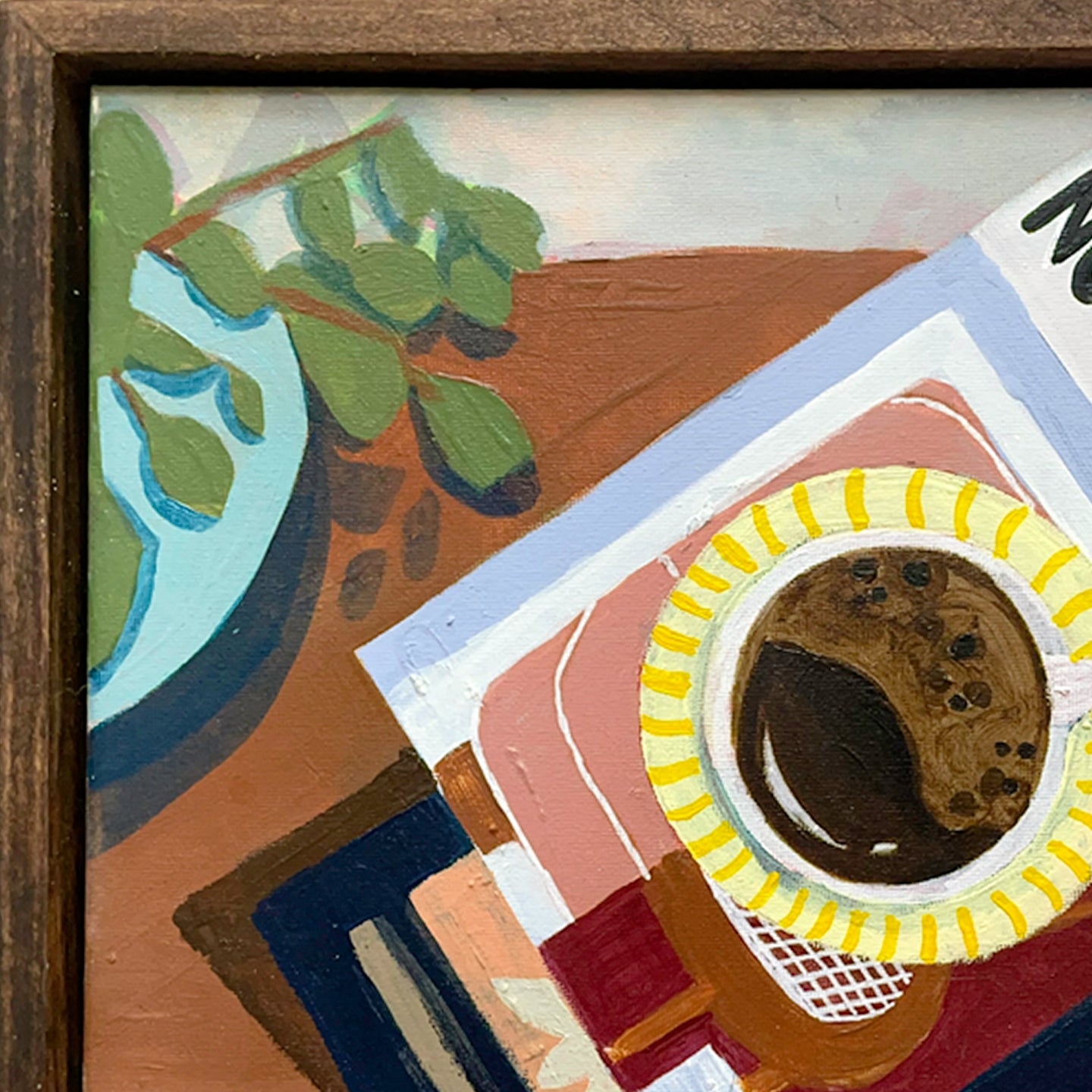 Coffee Date: Acrylic and Oil on stretched canvas in a handmade, bespoke frame