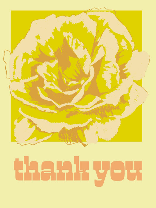 Fun bright yellow floral thank you card - blank inside + hand drawn