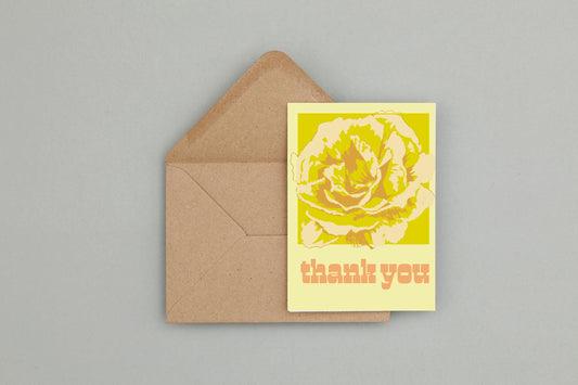 Fun bright yellow floral thank you card - blank inside + hand drawn