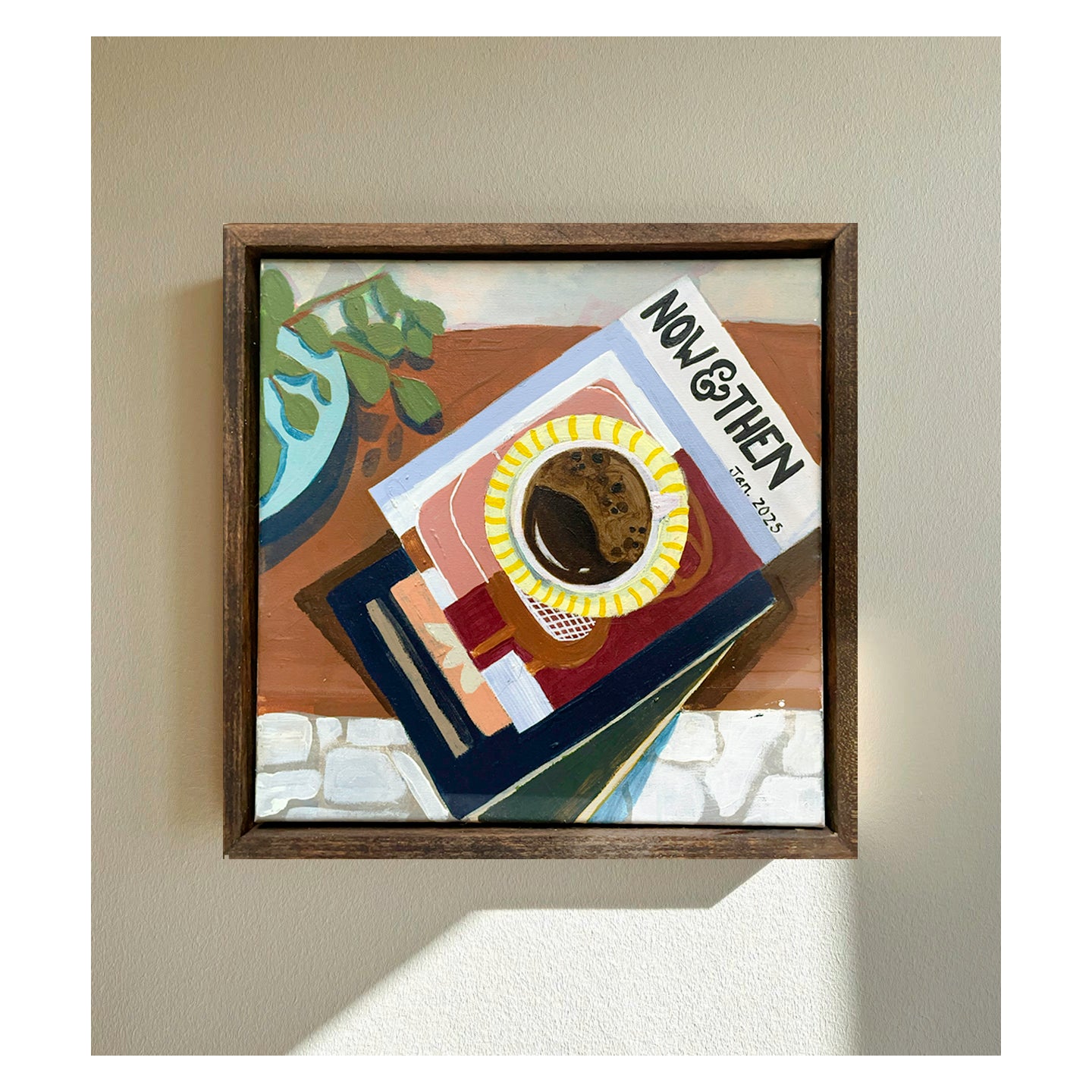 Coffee Date: Acrylic and Oil on stretched canvas in a handmade, bespoke frame
