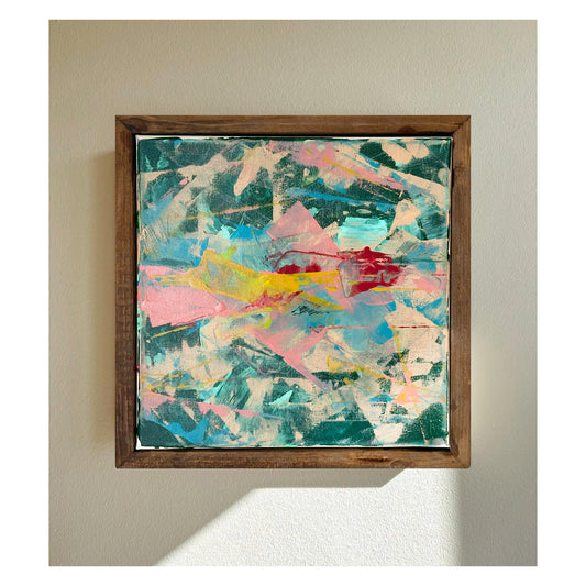 Hummingbirds: 12x12 Abstract in Bespoke Frame