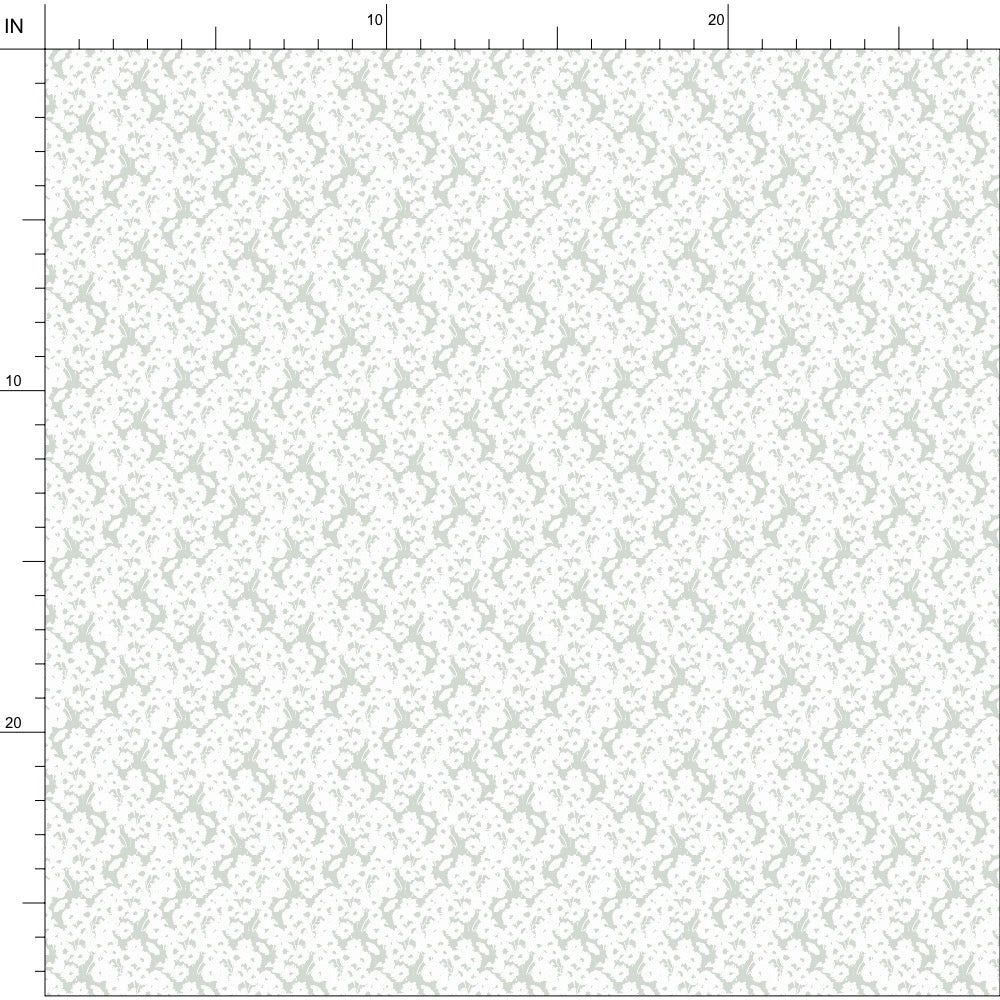 Repeat Satin Fabric | minimal floral bouquet in white and pastel green